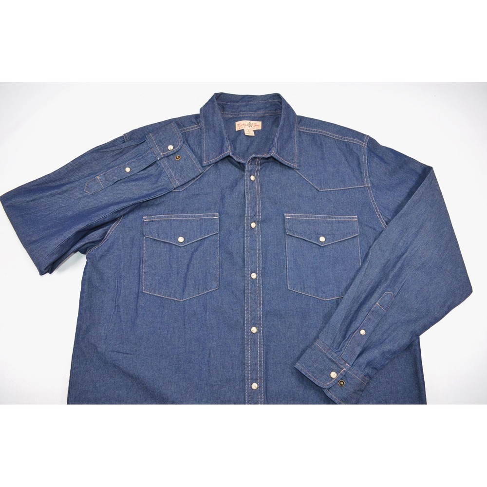 Vtg Turtle Bay Men's Pearl Snap Shirt Blue Jean Denim‎ Western Men's Large